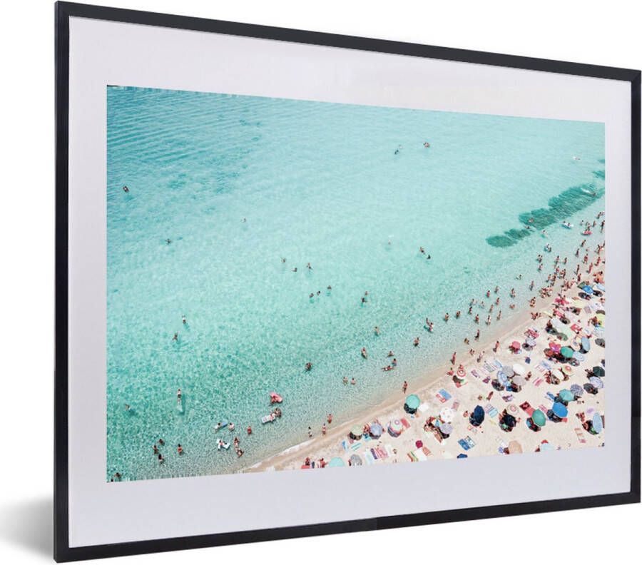 PosterMonkey Fotolijst incl. Poster Zee Strand Parasols Blauw Zomer 40x40 cm Posterlijst
