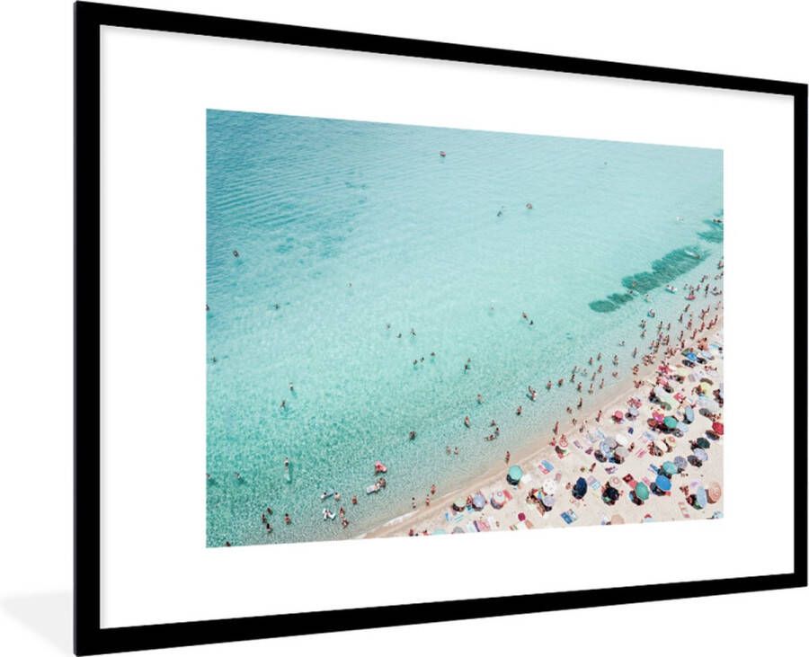 PosterMonkey Fotolijst incl. Poster Zee Strand Parasols Blauw Zomer 60x90 cm Posterlijst