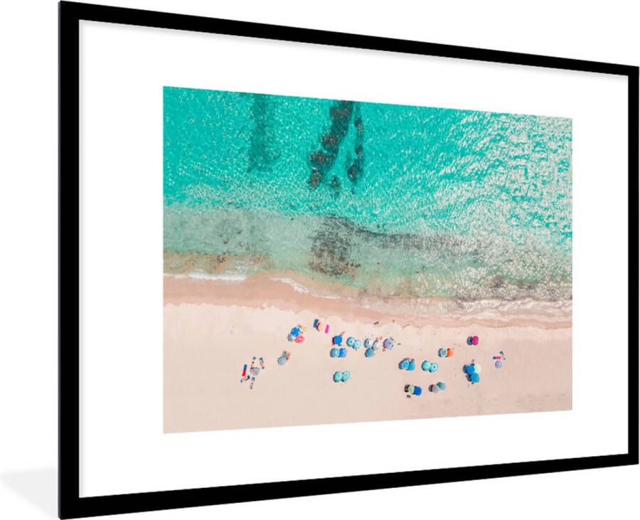 PosterMonkey Fotolijst incl. Poster Zee Strand Zomer Parasols Blauw 120x80 cm Posterlijst