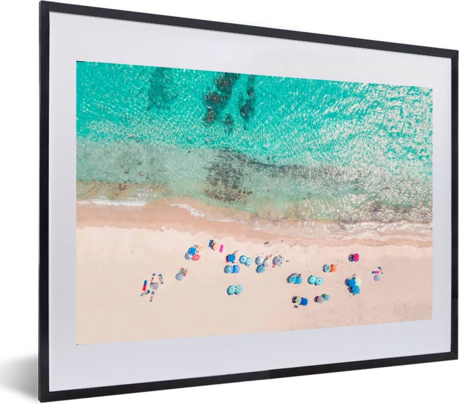 PosterMonkey Fotolijst incl. Poster Zee Strand Zomer Parasols Blauw 80x60 cm Posterlijst