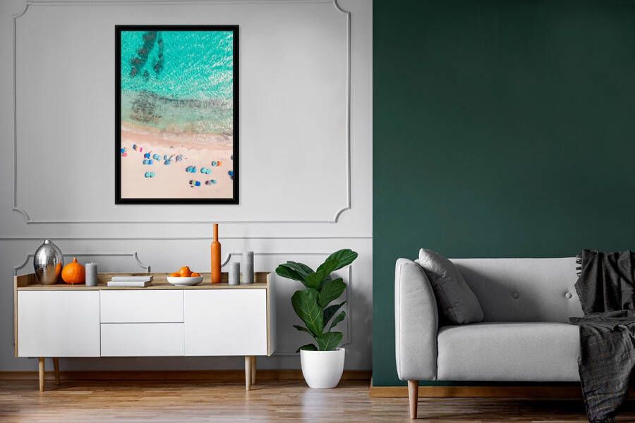 PosterMonkey Fotolijst incl. Poster Zee Strand Zomer Parasols Blauw 80x120 cm Posterlijst - Foto 4