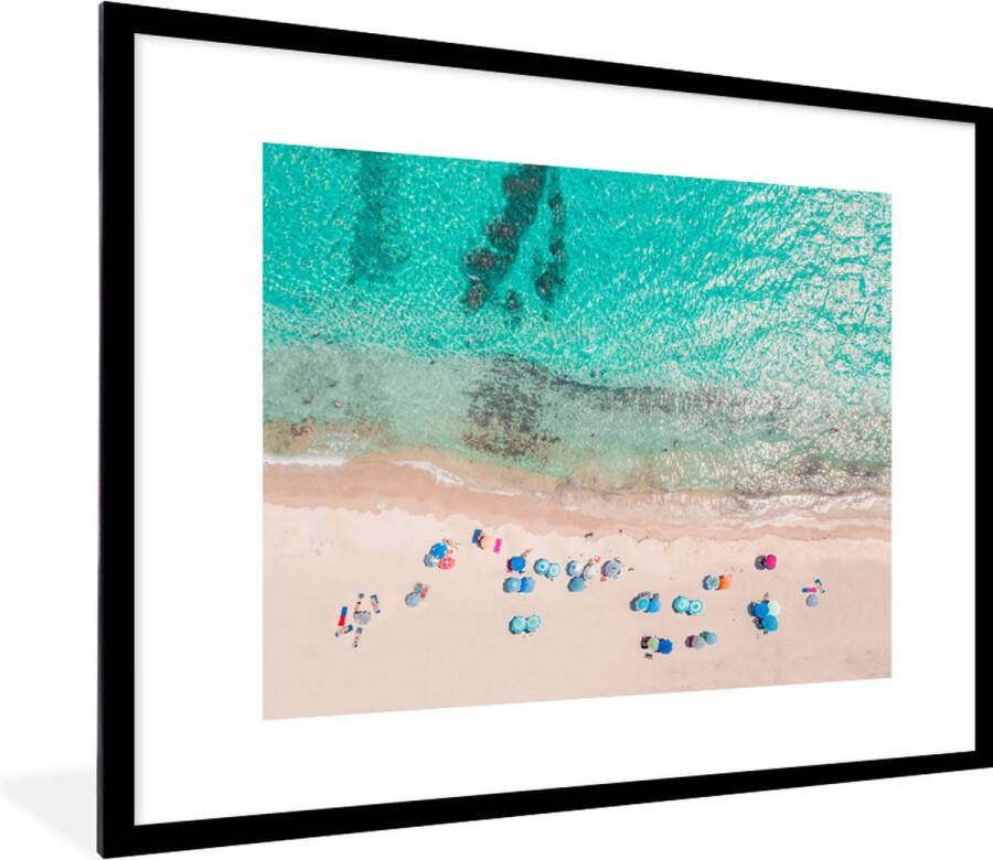 PosterMonkey Fotolijst incl. Poster Zee Strand Zomer Parasols Blauw 80x60 cm Posterlijst - Foto 2