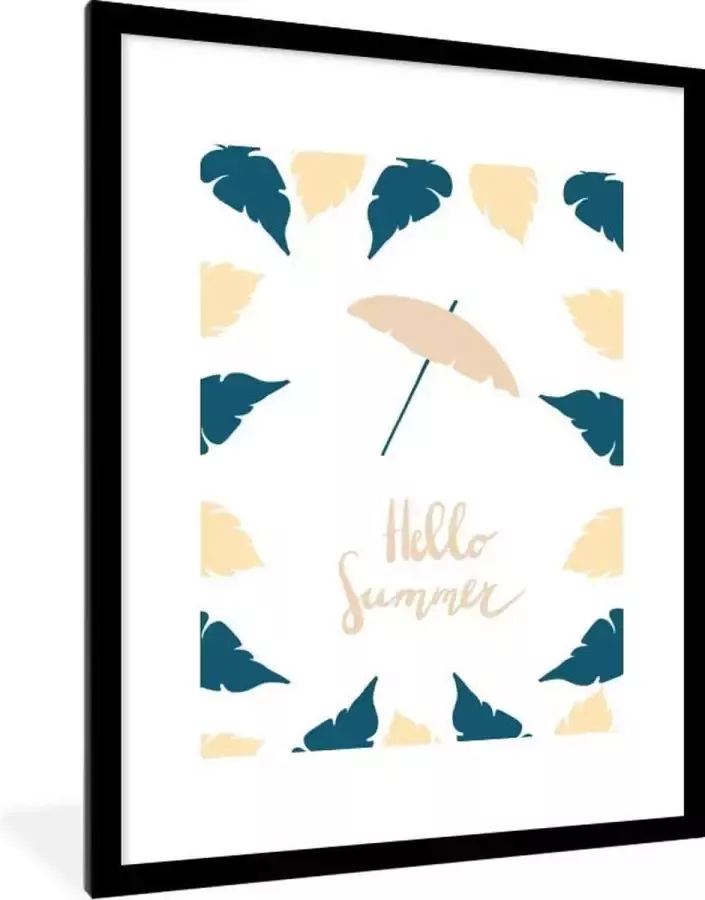 PosterMonkey Fotolijst incl. Poster Zomer Parasol Veren 60x80 cm Posterlijst