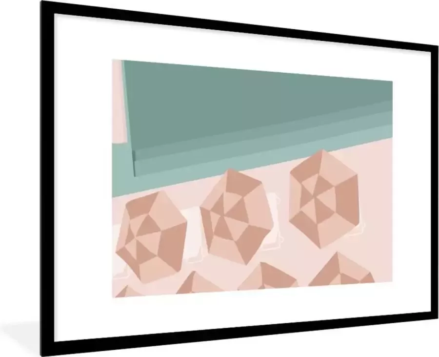PosterMonkey Fotolijst incl. Poster Zomer Parasols Strand Zee 120x80 cm Posterlijst