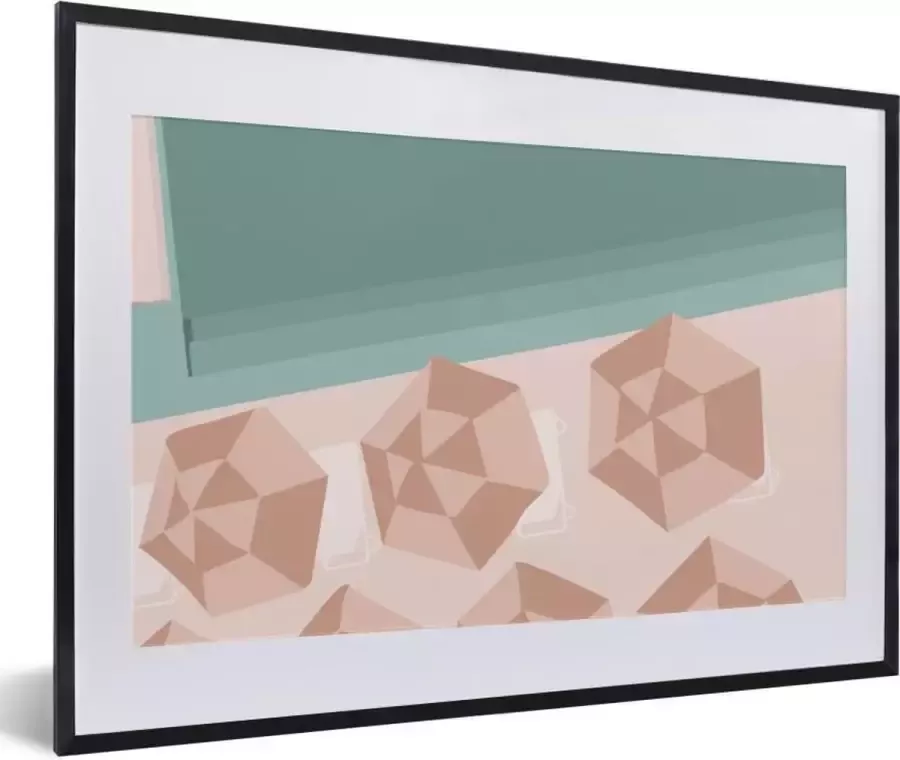 PosterMonkey Fotolijst incl. Poster Zomer Parasols Strand Zee 60x40 cm Posterlijst