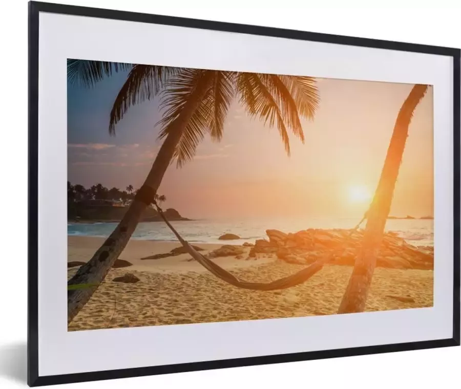 PosterMonkey Fotolijst incl. Poster Zomer Zonsondergang Hangmat 60x40 cm Posterlijst