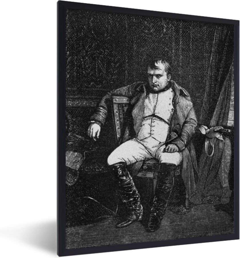 PosterMonkey Fotolijst incl. Poster Zwart-wit illustratie van Napoleon Bonaparte op een stoel 40x50 cm Posterlijst