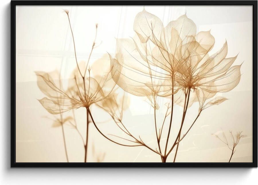 PosterMonkey Fotolijst inclusief poster 120x80 cm Beige droogbloemen Foto in kader Wanddecoratie planten Fotokader muurposter natuur Posters in fotolijsten Bed decoratie Houten frame ophangsysteem Foto lijst posterlijst