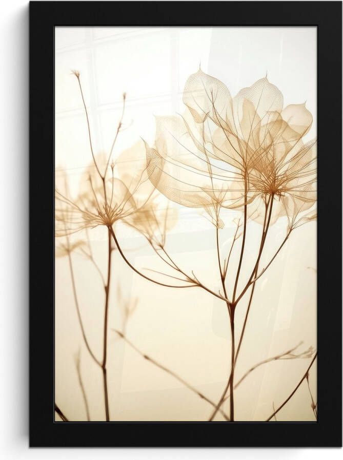 PosterMonkey Fotolijst inclusief poster 20x30 cm Beige droogbloemen Foto in kader Wanddecoratie planten Fotokader muurposter natuur Posters in fotolijsten Bed decoratie Houten frame ophangsysteem Foto lijst posterlijst