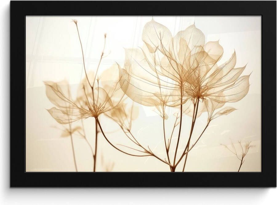 PosterMonkey Fotolijst inclusief poster 30x20 cm Beige droogbloemen Foto in kader Wanddecoratie planten Fotokader muurposter natuur Posters in fotolijsten Bed decoratie Houten frame ophangsysteem Foto lijst posterlijst