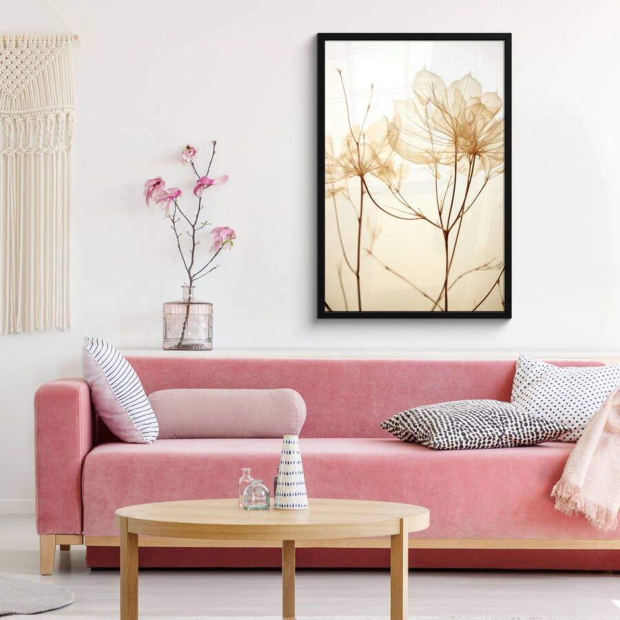 PosterMonkey Fotolijst inclusief poster 60x90 cm Beige droogbloemen Foto in kader Wanddecoratie planten Fotokader muurposter natuur Posters in fotolijsten Bed decoratie Houten frame ophangsysteem Foto lijst posterlijst - Foto 2