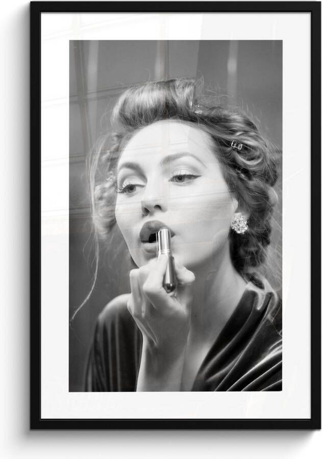 PosterMonkey Fotolijst inclusief poster 60x90 cm Vrouw portret make up Foto in lijst zwart wit Muurdecoratie slaapkamer vintage Houten lijsten fotohouder Posters in kaders Wissellijst bed decoratie Photo frame Wanddecoratie accessoires