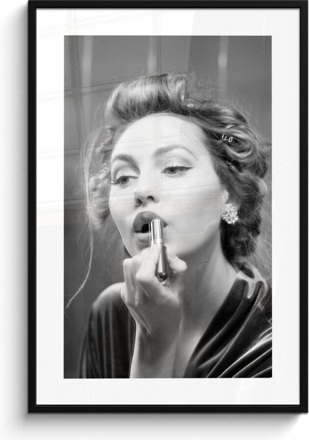 PosterMonkey Fotolijst inclusief poster 80x120 cm Vrouw portret make up Foto in lijst zwart wit Muurdecoratie slaapkamer vintage Houten lijsten fotohouder Posters in kaders Wissellijst bed decoratie Photo frame Wanddecoratie accessoires