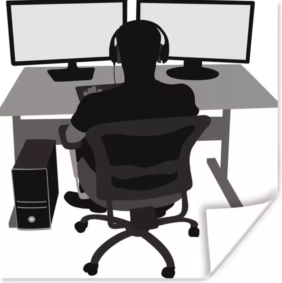 PosterMonkey Game Poster Gamer Computer Bureau Illustratie 100x100 cm