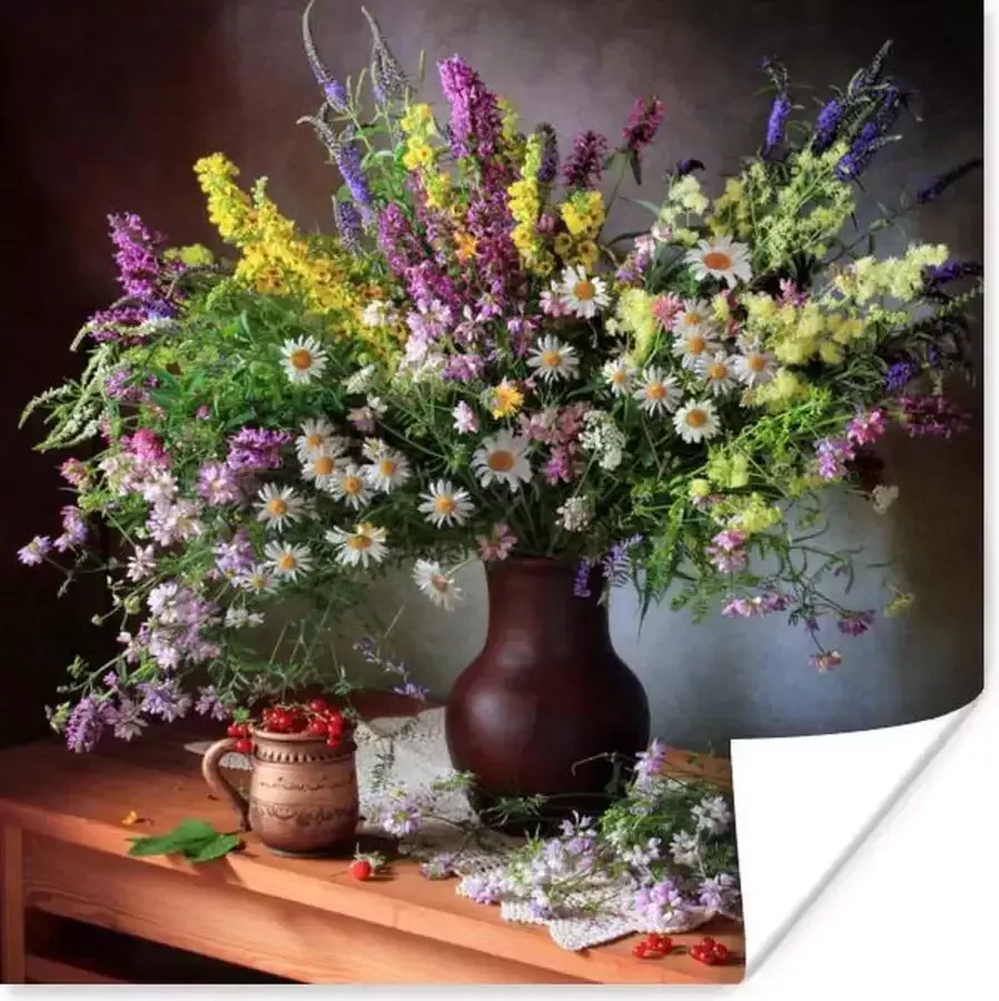 PosterMonkey Poster Bloemen Tafel Stilleven Boeket Vaas 100x100 cm XXL