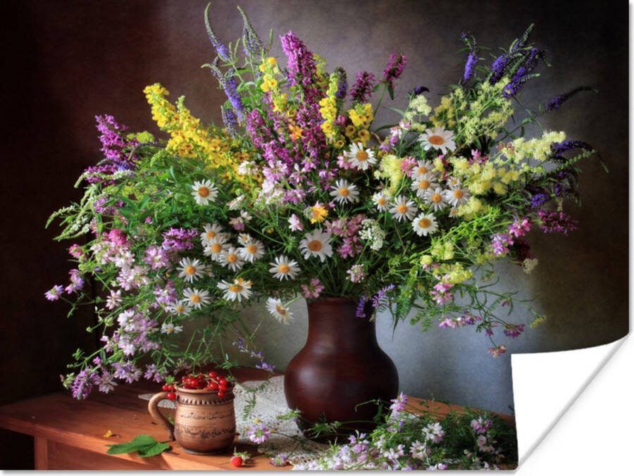 PosterMonkey Poster Bloemen Tafel Stilleven Boeket Vaas 40x30 cm