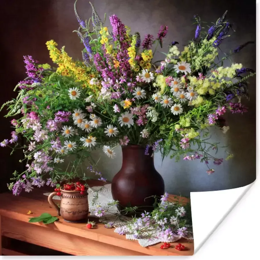 PosterMonkey Poster Bloemen Tafel Stilleven Boeket Vaas 50x50 cm