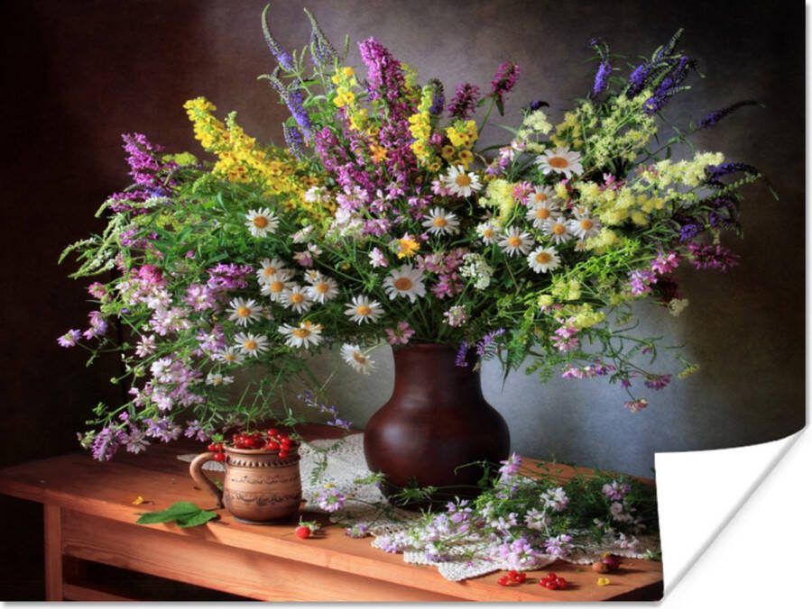 PosterMonkey Poster Bloemen Tafel Stilleven Boeket Vaas 80x60 cm