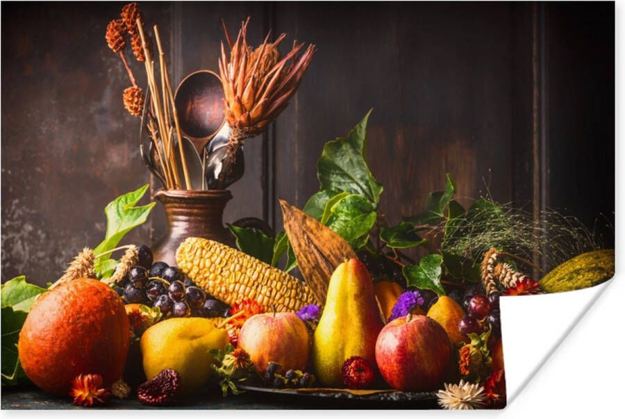 PosterMonkey Poster Groente Fruit Rustiek Tafel 30x20 cm Kerstversiering Kerstdecoratie voor binnen Kerstmis