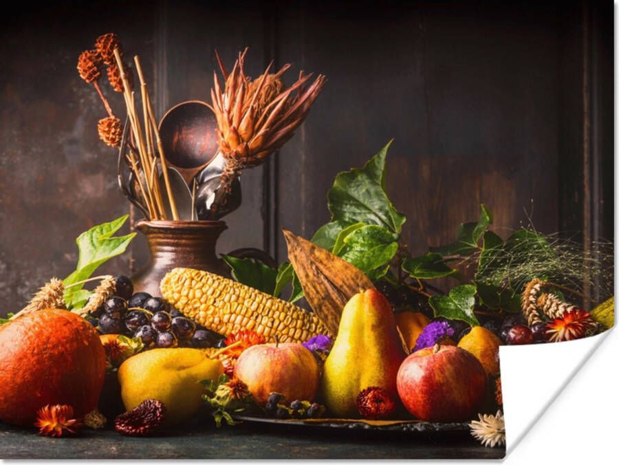 PosterMonkey Poster Groente Fruit Rustiek Tafel 40x30 cm Kerstversiering Kerstdecoratie voor binnen Kerstmis