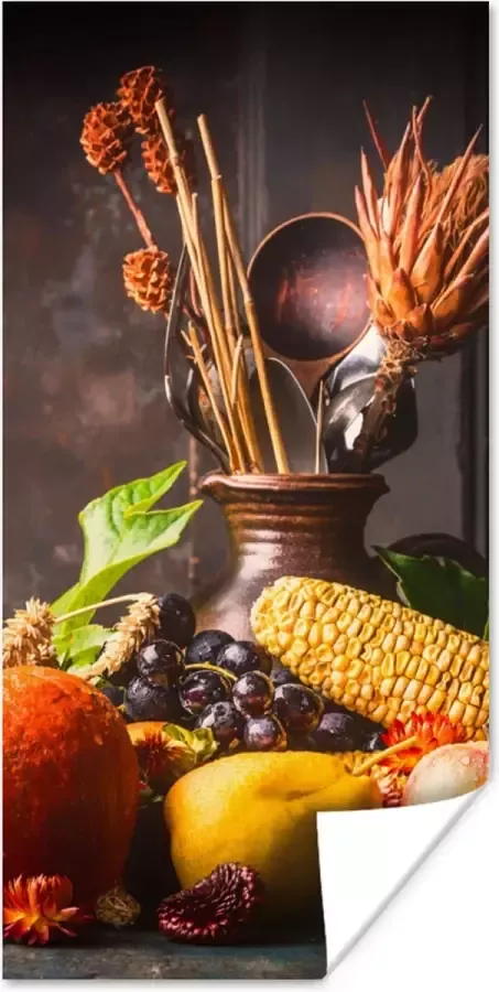 PosterMonkey Poster Groente Fruit Rustiek Tafel 40x80 cm Kerstversiering Kerstdecoratie voor binnen Kerstmis