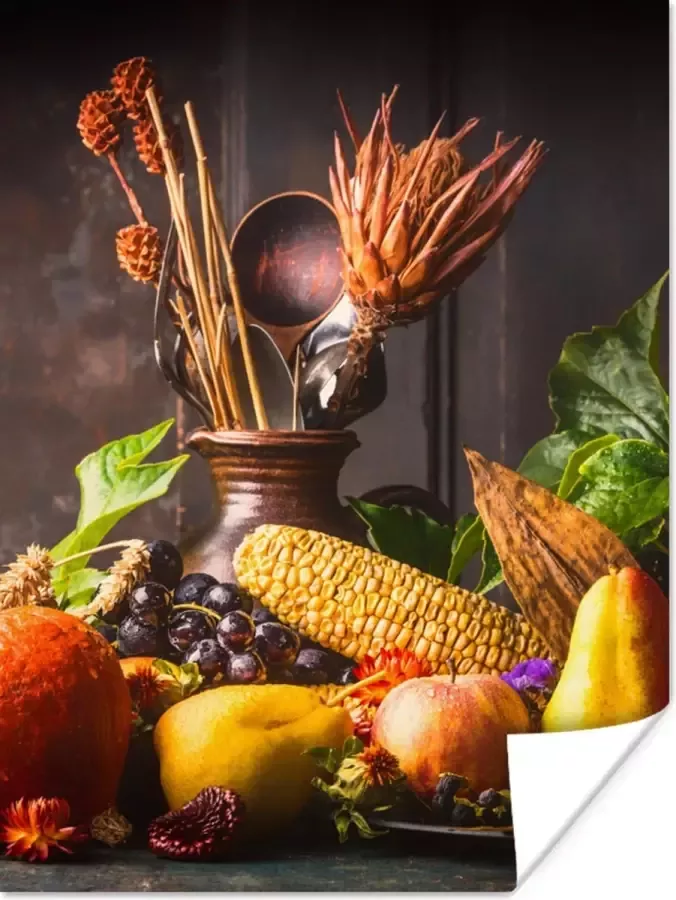 PosterMonkey Poster Groente Fruit Rustiek Tafel 60x80 cm Kerstversiering Kerstdecoratie voor binnen Kerstmis