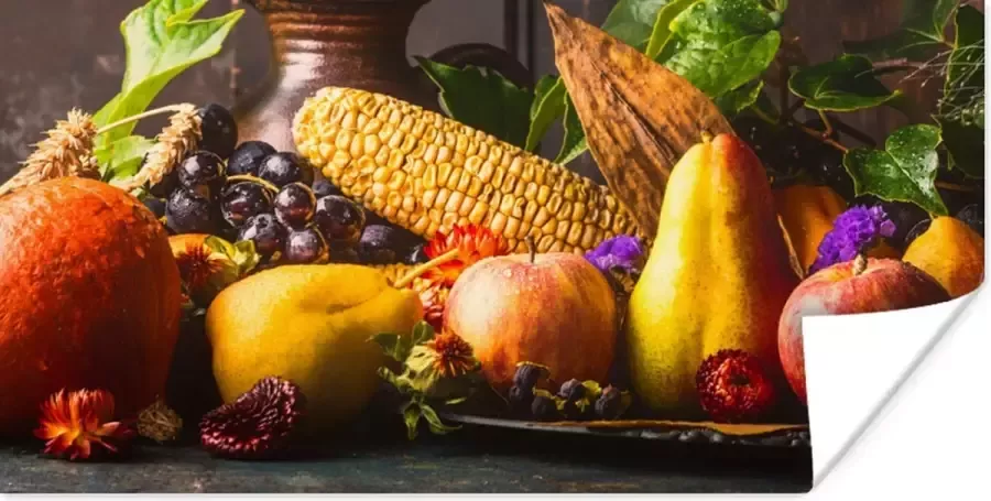 PosterMonkey Poster Groente Fruit Rustiek Tafel 80x40 cm Kerstversiering Kerstdecoratie voor binnen Kerstmis