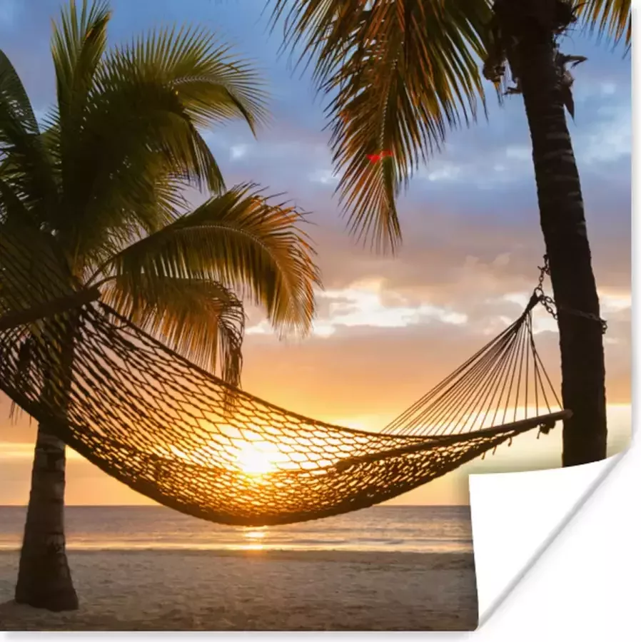 Poster 75x75 cm Hangmat op het Caribische strand Posters Kamer decoratie Wanddecoratie woonkamer Muurdecoratie slaapkamer