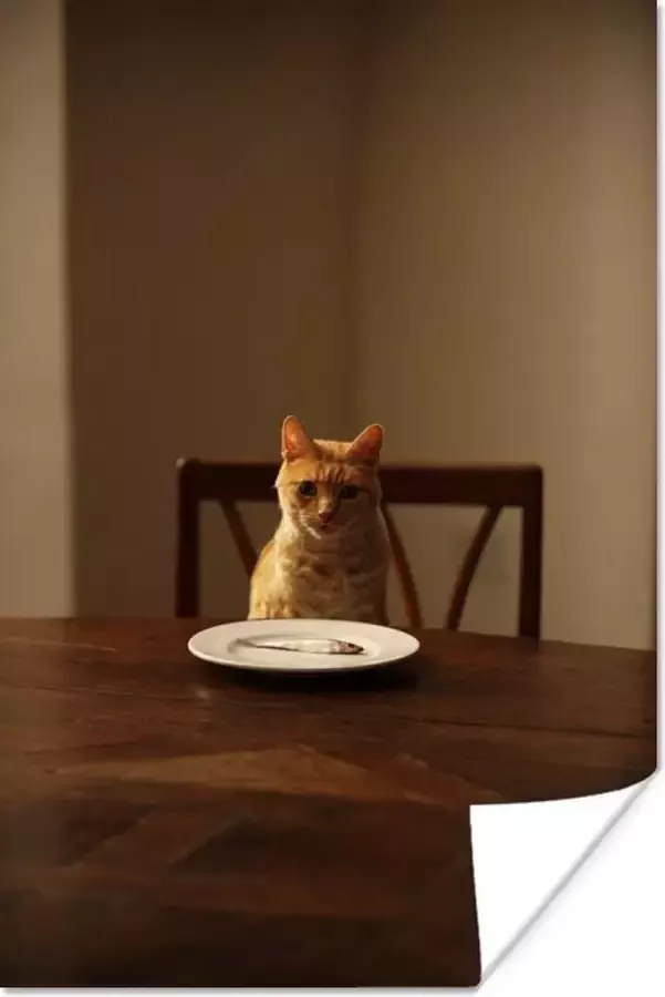 PosterMonkey Poster Kat Eettafel Bord 20x30 cm