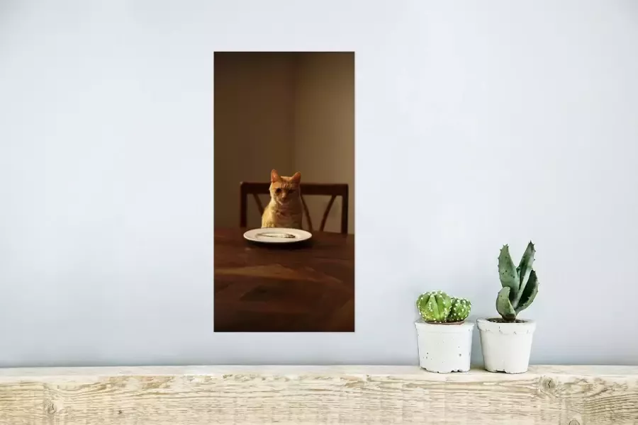 PosterMonkey Poster Kat Eettafel Bord 20x40 cm - Foto 2