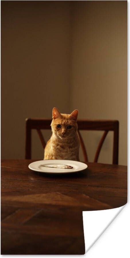 PosterMonkey Poster Kat Eettafel Bord 40x80 cm