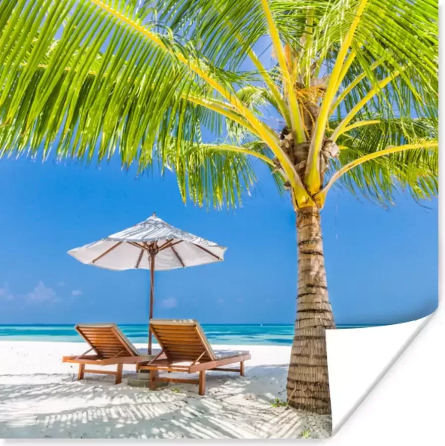 PosterMonkey Poster Palmboom Strandstoel Parasol 100x100 cm XXL