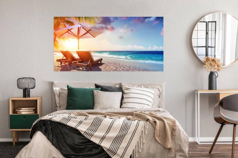 PosterMonkey Poster Parasol Stoelen Strand 160x80 cm