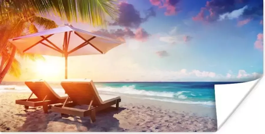 PosterMonkey Poster Parasol Stoelen Strand 160x80 cm - Foto 2