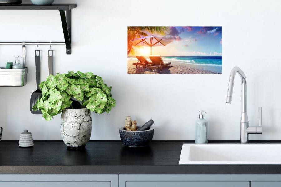 PosterMonkey Poster Parasol Stoelen Strand 40x20 cm