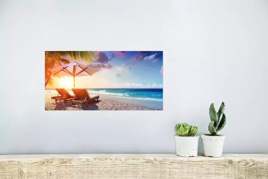 PosterMonkey Poster Parasol Stoelen Strand 40x20 cm - Foto 2