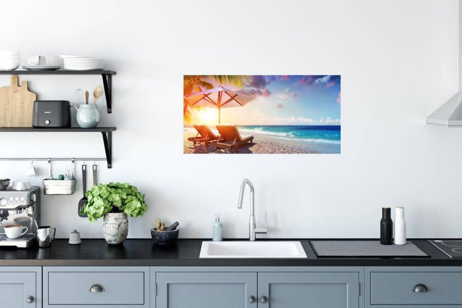PosterMonkey Poster Parasol Stoelen Strand 80x40 cm