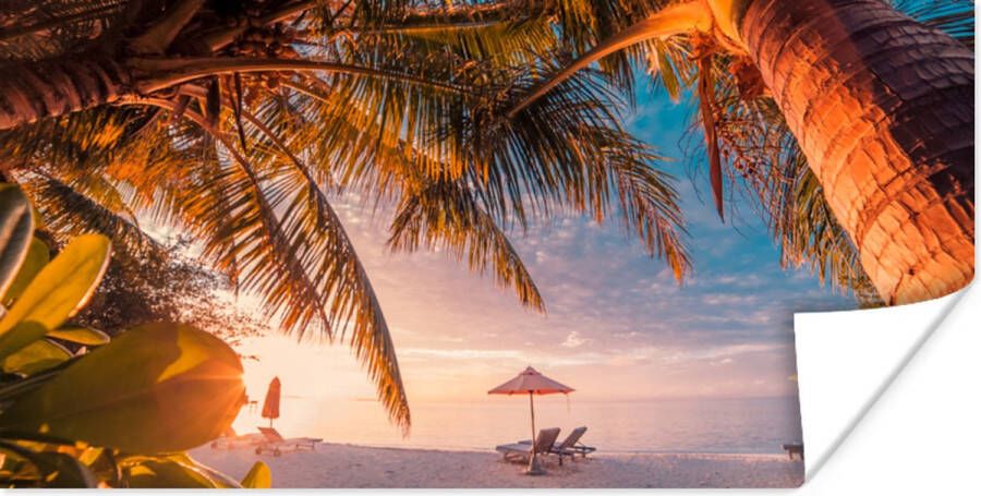 PosterMonkey Poster Parasol Stoelen Strand 80x40 cm