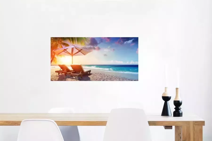 PosterMonkey Poster Parasol Stoelen Strand 80x40 cm - Foto 2