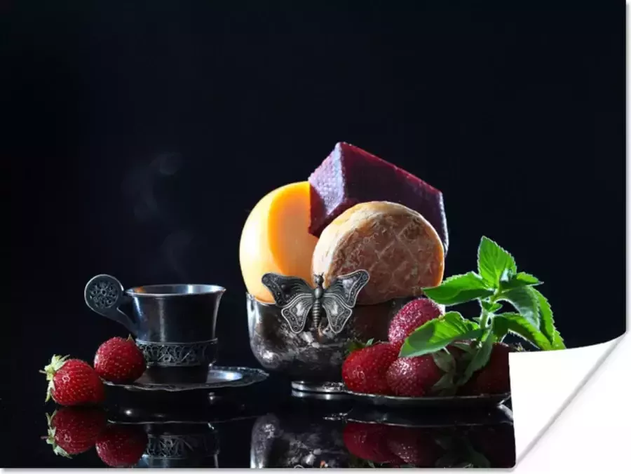 PosterMonkey Poster Rustiek Fruit Kaas Tafel Stilleven 160x120 cm XXL Kerstversiering Kerstdecoratie voor binnen Kerstmis