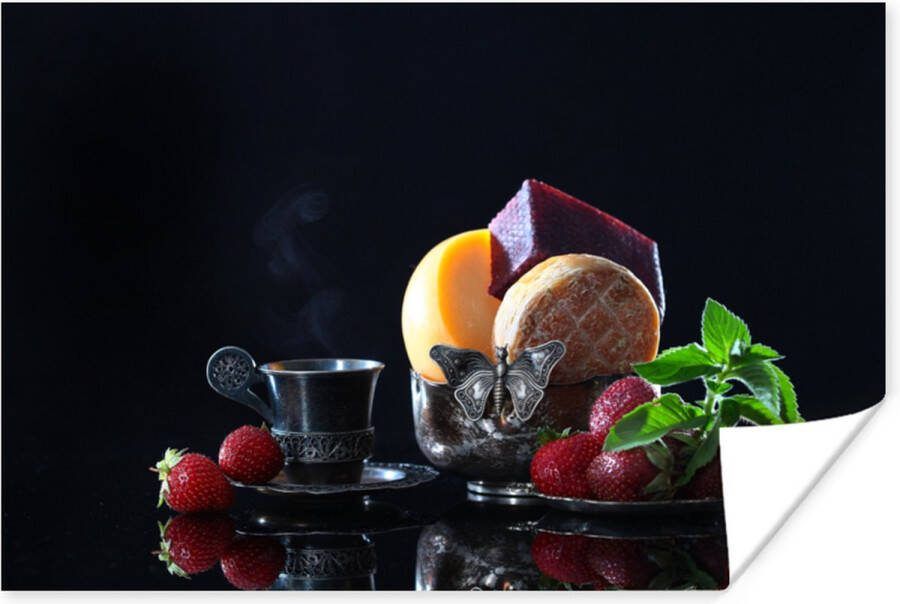 PosterMonkey Poster Rustiek Fruit Kaas Tafel Stilleven 180x120 cm XXL Kerstversiering Kerstdecoratie voor binnen Kerstmis