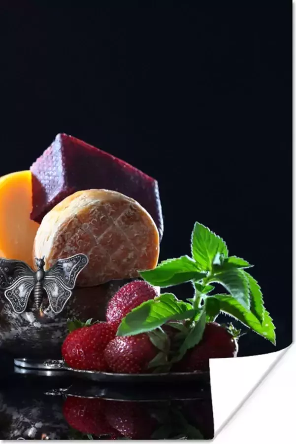 PosterMonkey Poster Rustiek Fruit Kaas Tafel Stilleven 60x90 cm Kerstversiering Kerstdecoratie voor binnen Kerstmis
