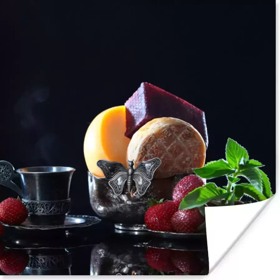 PosterMonkey Poster Rustiek Fruit Kaas Tafel Stilleven 75x75 cm Kerstversiering Kerstdecoratie voor binnen Kerstmis