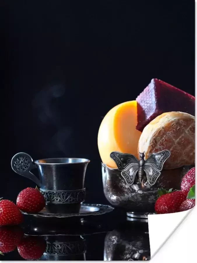 PosterMonkey Poster Rustiek Fruit Kaas Tafel Stilleven 90x120 cm Kerstversiering Kerstdecoratie voor binnen Kerstmis