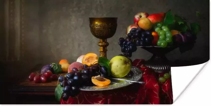 PosterMonkey Poster Rustiek Tafel Fruit Stilleven Beker 150x75 cm Kerstversiering Kerstdecoratie voor binnen Kerstmis