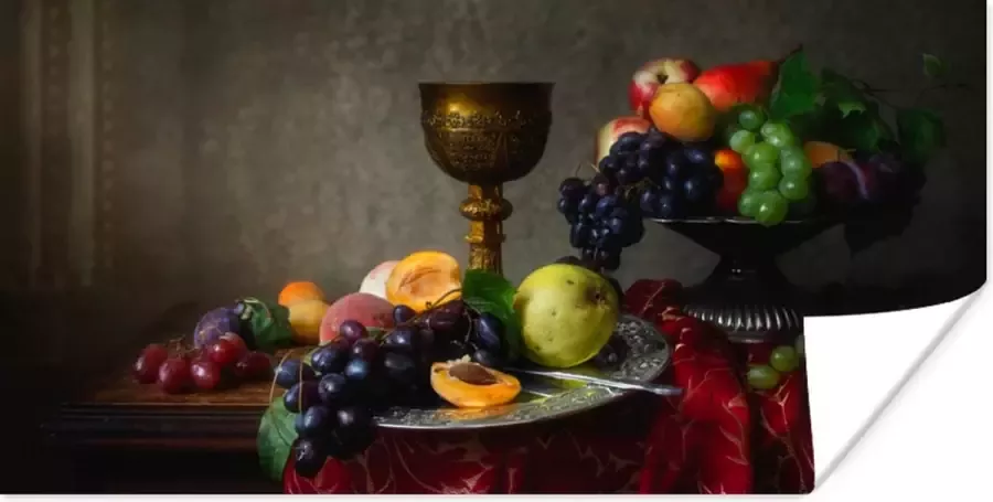 PosterMonkey Poster Rustiek Tafel Fruit Stilleven Beker 160x80 cm Kerstversiering Kerstdecoratie voor binnen Kerstmis