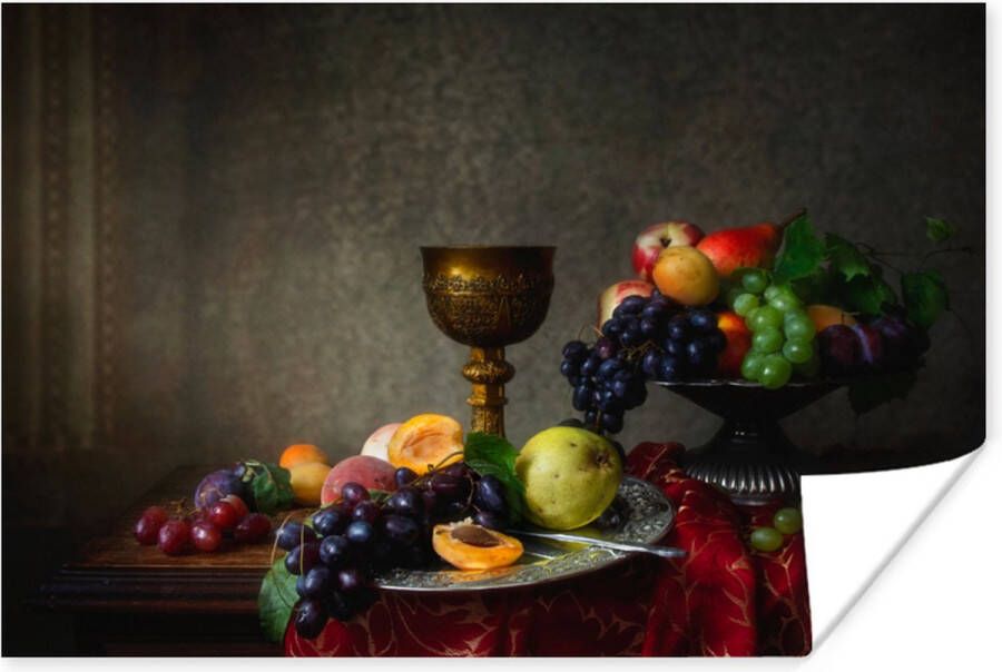 PosterMonkey Poster Rustiek Tafel Fruit Stilleven Beker 180x120 cm XXL Kerstversiering Kerstdecoratie voor binnen Kerstmis