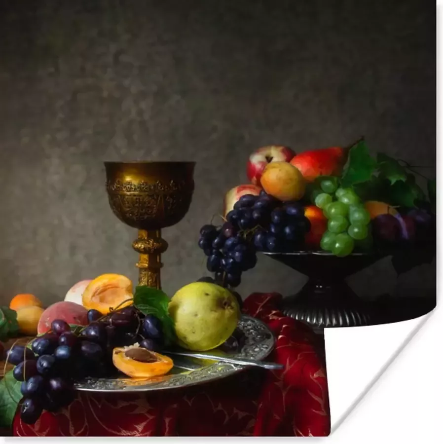 PosterMonkey Poster Rustiek Tafel Fruit Stilleven Beker 50x50 cm Kerstversiering Kerstdecoratie voor binnen Kerstmis