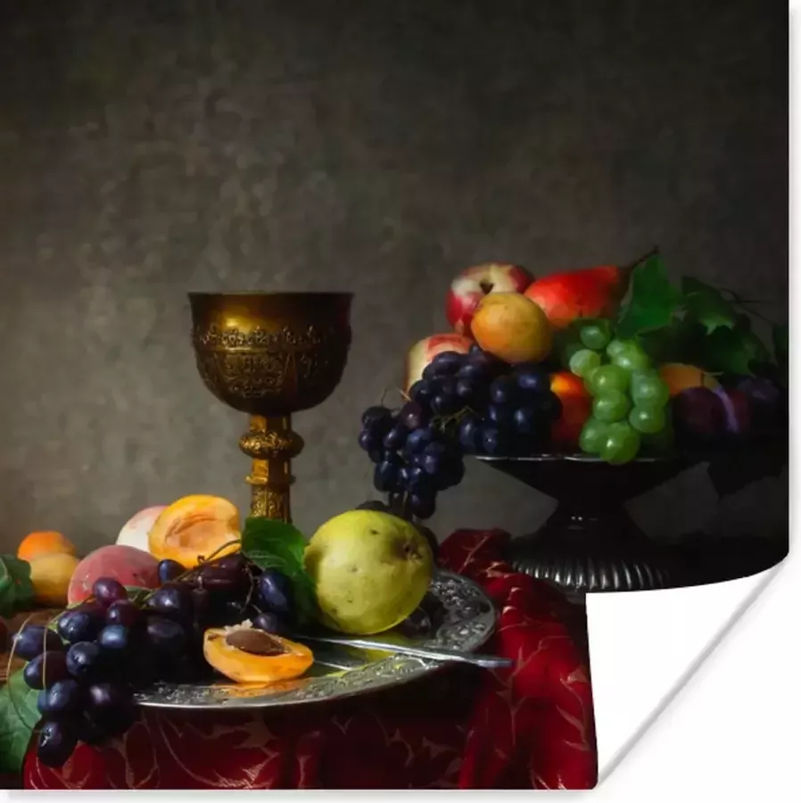 PosterMonkey Poster Rustiek Tafel Fruit Stilleven Beker 75x75 cm Kerstversiering Kerstdecoratie voor binnen Kerstmis