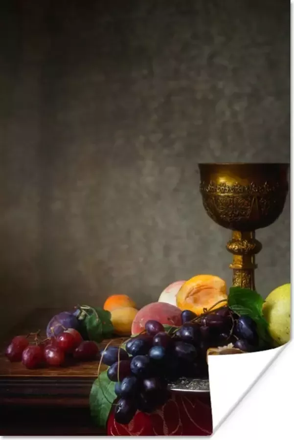 PosterMonkey Poster Rustiek Tafel Fruit Stilleven Beker 80x120 cm Kerstversiering Kerstdecoratie voor binnen Kerstmis